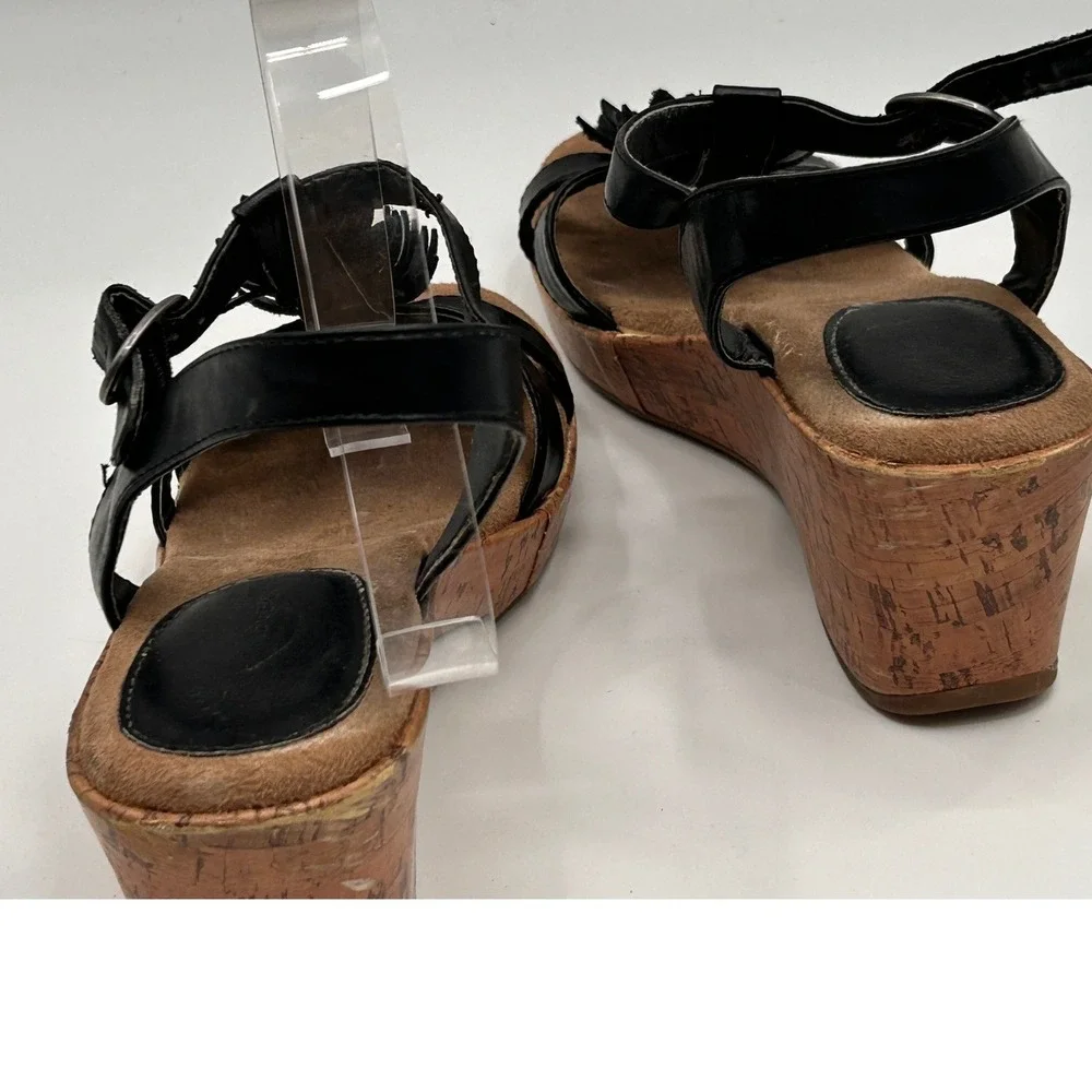 Wear‎ Ever Black Floral Wedge Sandals Womens Size 9 Cork Platform Comfort